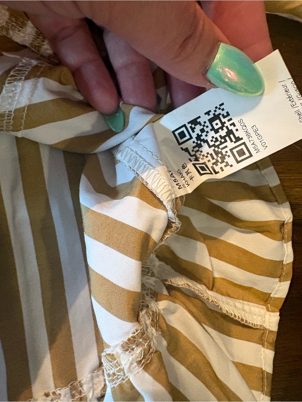 Cicy Bell NWT Striped Button-Front Ruffle Hem Top - Tan & White - Picture 7 of 10